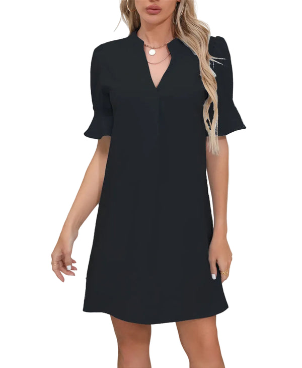 Damen Kurzarm Kleid mit V-Ausschnitt und Ausgestellten Ärmeln-Mini Dress-Alpenkind