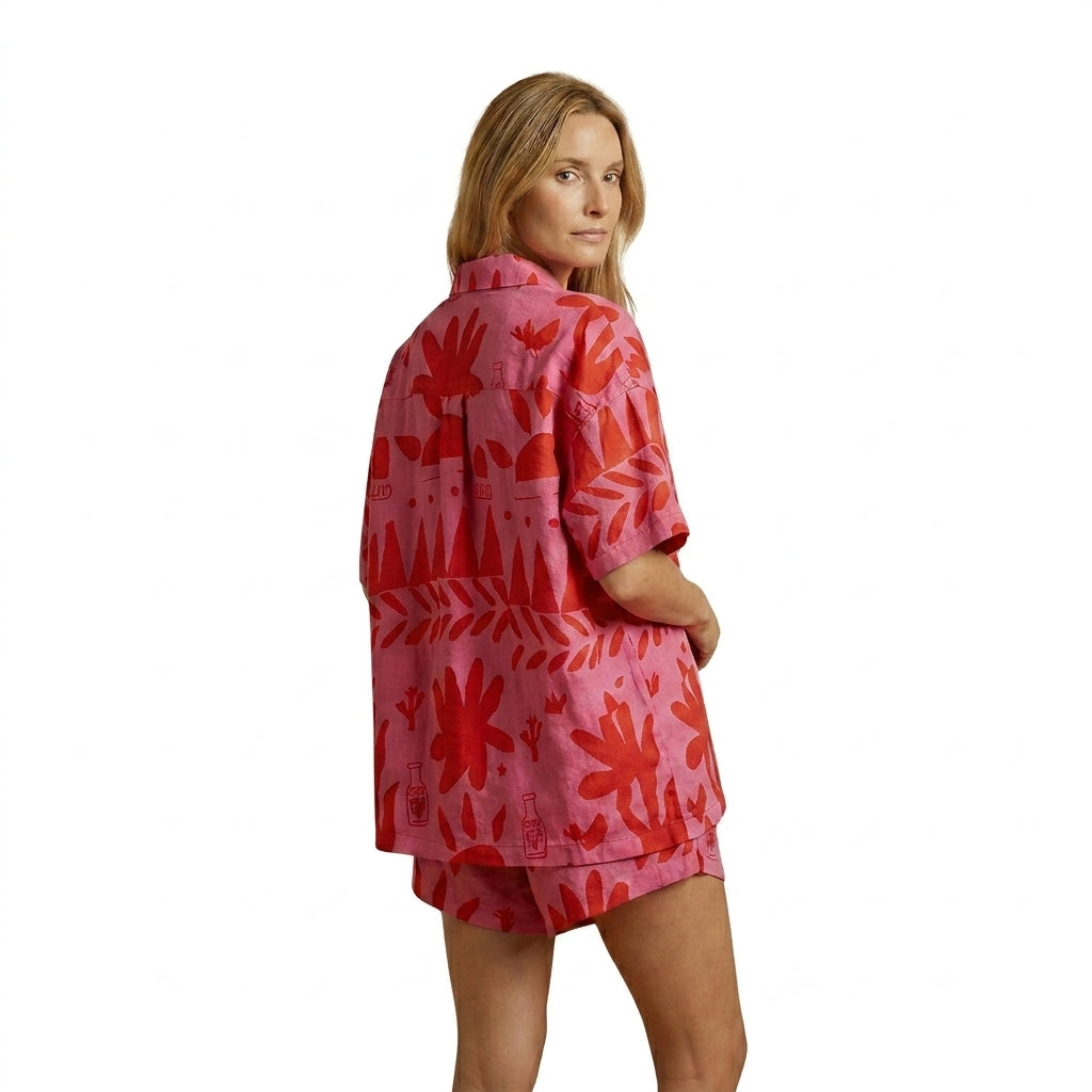 Damen Kurzarmhemd und Shorts Set mit abstraktem Muster-Sets for women-Alpenkind