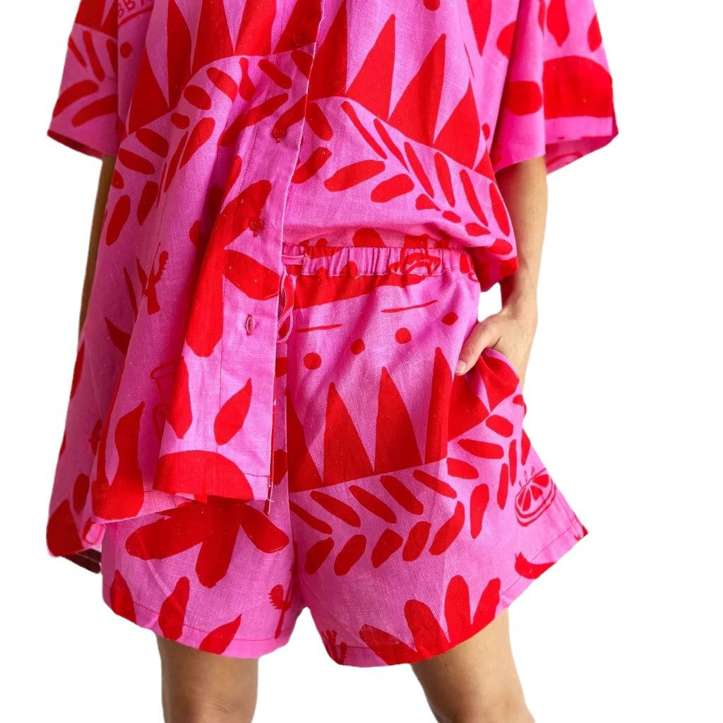 Damen Kurzarmhemd und Shorts Set mit abstraktem Muster-Sets for women-Alpenkind