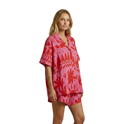 Damen Kurzarmhemd und Shorts Set mit abstraktem Muster-Sets for women-Alpenkind