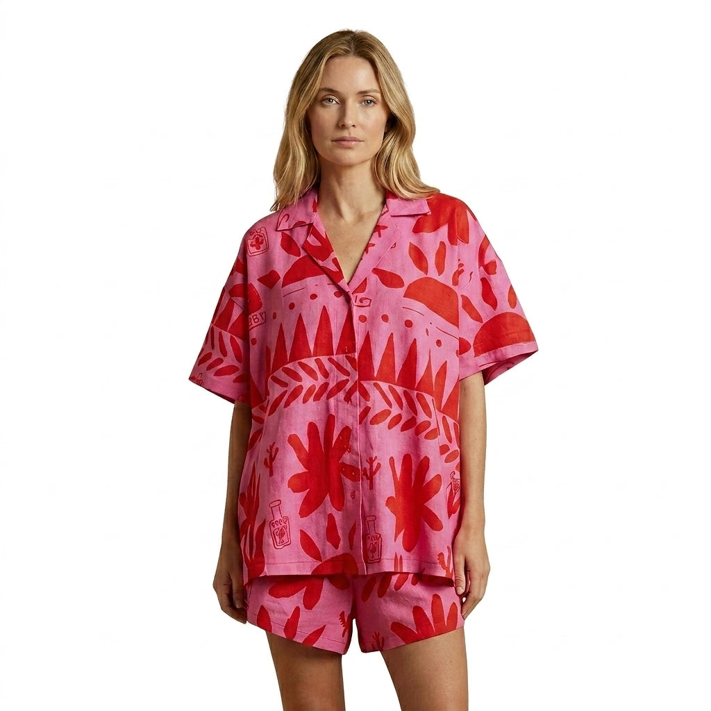 Damen Kurzarmhemd und Shorts Set mit abstraktem Muster-Sets for women-Alpenkind