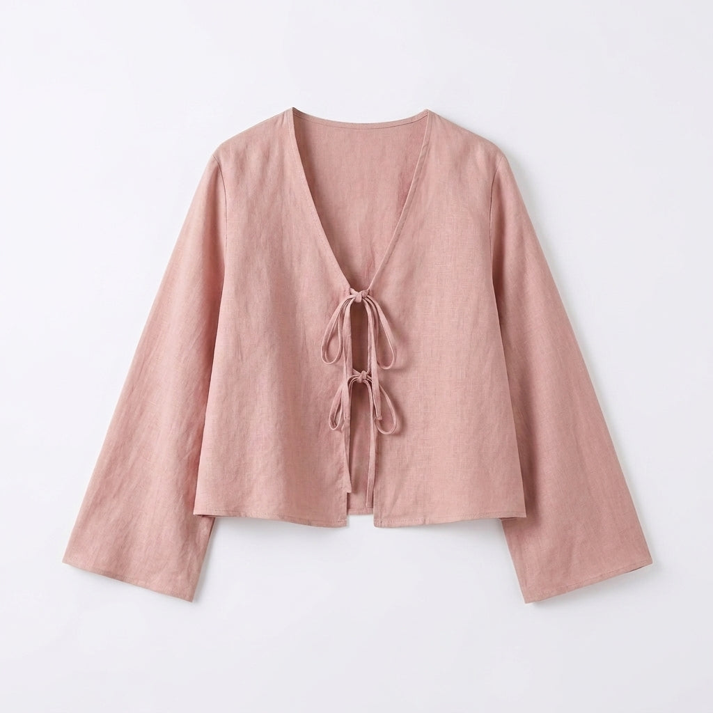 Damen-Kurzbluse mit V-Ausschnitt und Bindebändern-Blouse for women-Alpenkind