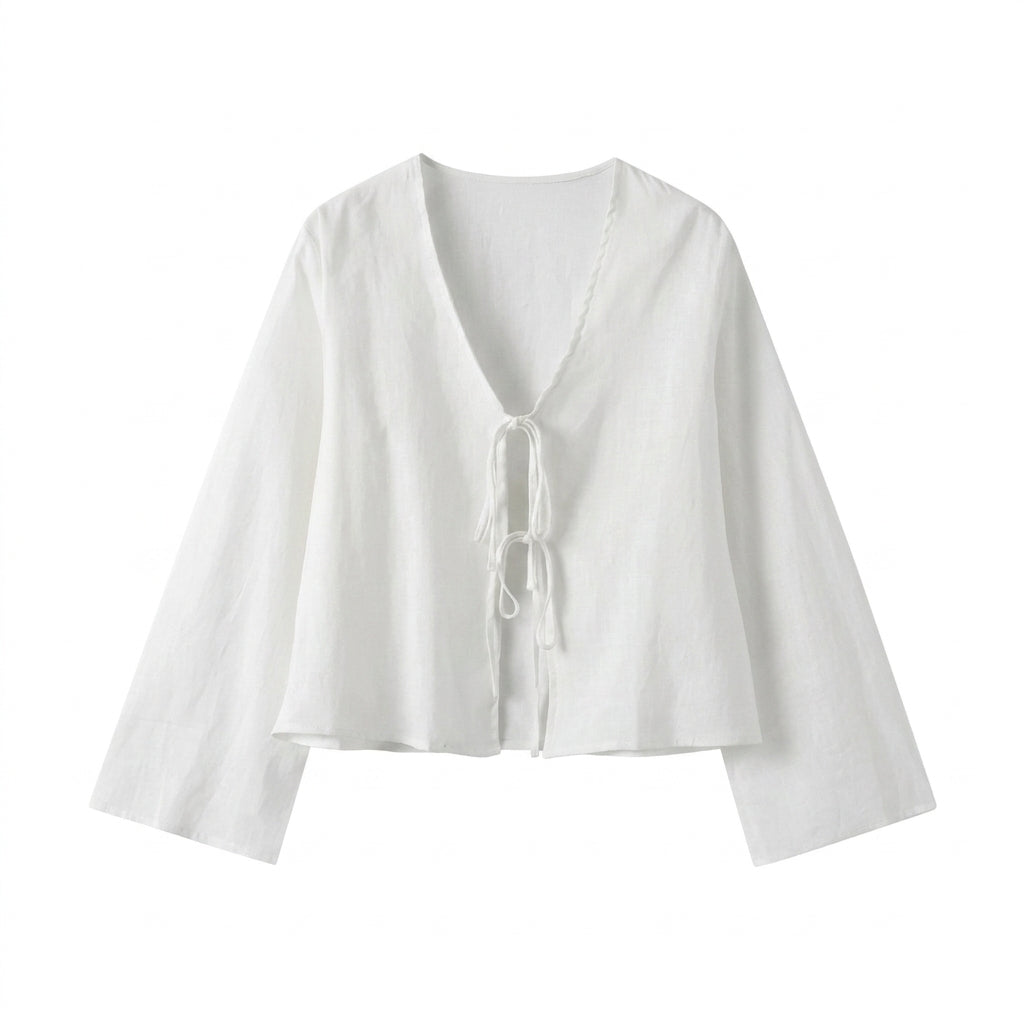 Damen-Kurzbluse mit V-Ausschnitt und Bindebändern-Blouse for women-Alpenkind