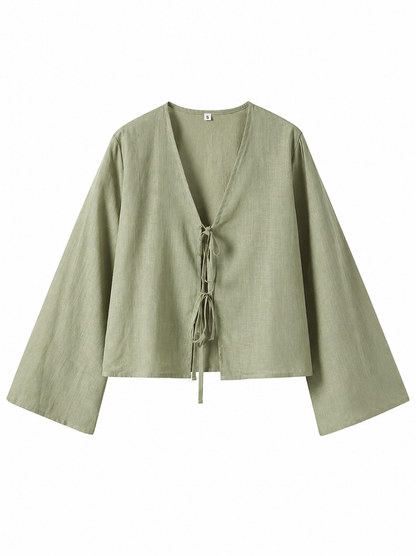 Damen-Kurzbluse mit V-Ausschnitt und Bindebändern-Blouse for women-Alpenkind