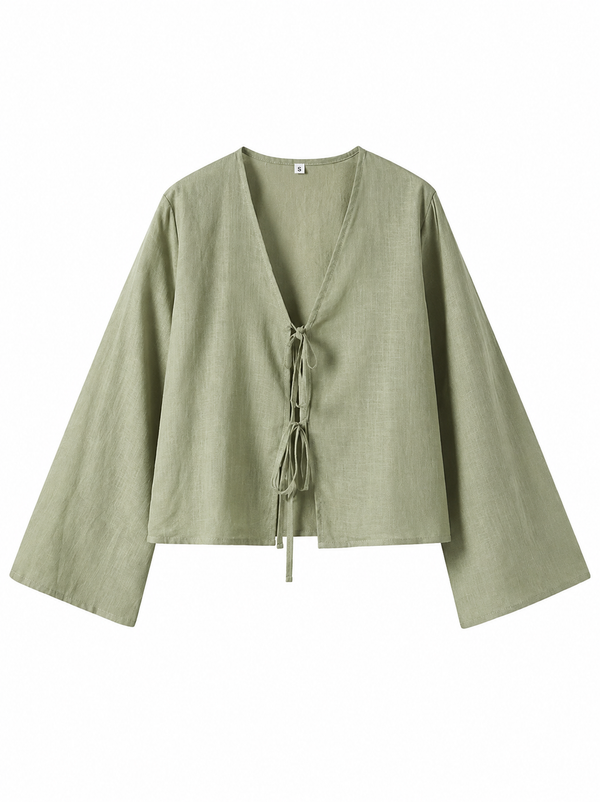 Damen-Kurzbluse mit V-Ausschnitt und Bindebändern-Blouse for women-Alpenkind