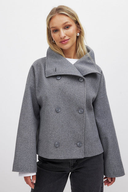 Damen Kurzjacke mit doppelter Knopfreihe und breitem Kragen