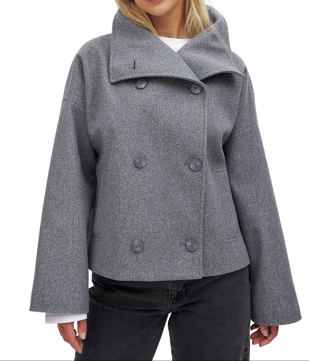 Damen Kurzjacke mit doppelter Knopfreihe und breitem Kragen