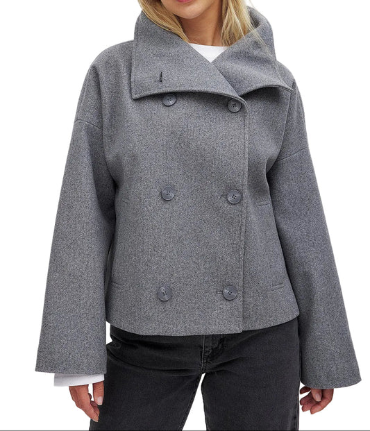 Damen Kurzjacke mit doppelter Knopfreihe und breitem Kragen