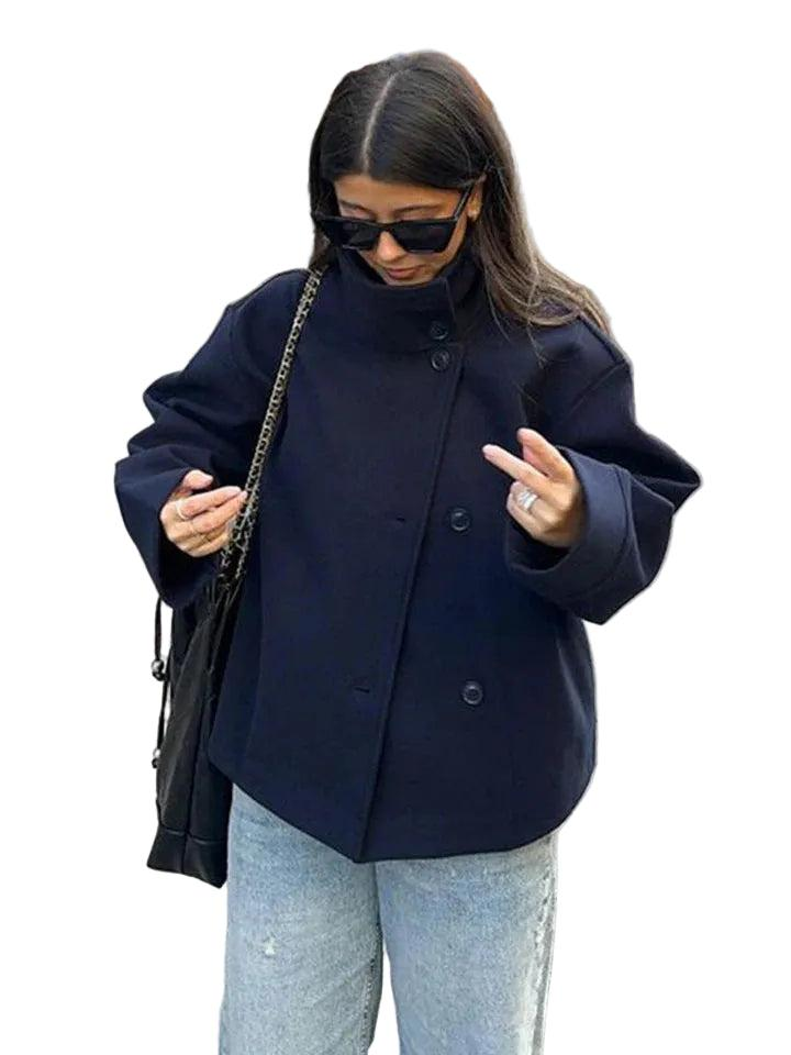 Damen Kurzjacke mit Knopfleiste und Weitem Kragen-Women Outerwear-Alpenkind