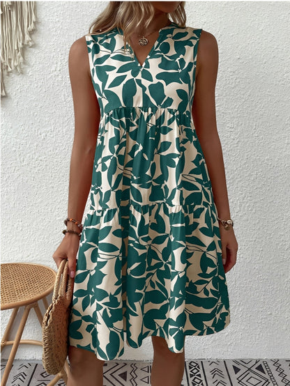 Damen Kurzkleid ohne Ärmel mit V-Ausschnitt und gestuftem Rock-Midi Dress-Alpenkind