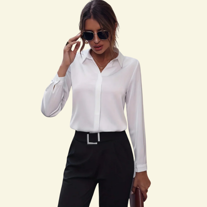 Damen Langarm Bluse mit Kragen und verdeckter Knopfleiste-Shirts for women-Alpenkind