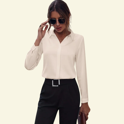 Damen Langarm Bluse mit Kragen und verdeckter Knopfleiste-Shirts for women-Alpenkind