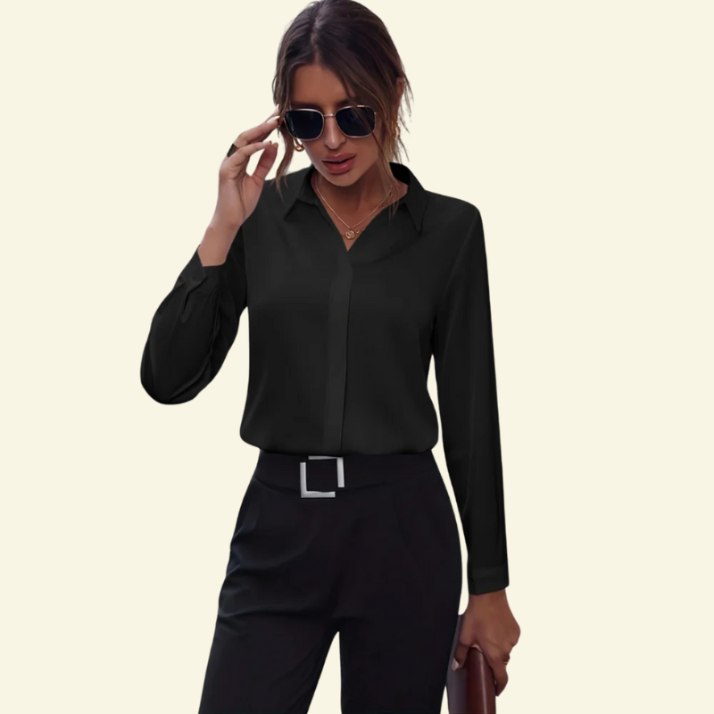 Damen Langarm Bluse mit Kragen und verdeckter Knopfleiste-Shirts for women-Alpenkind