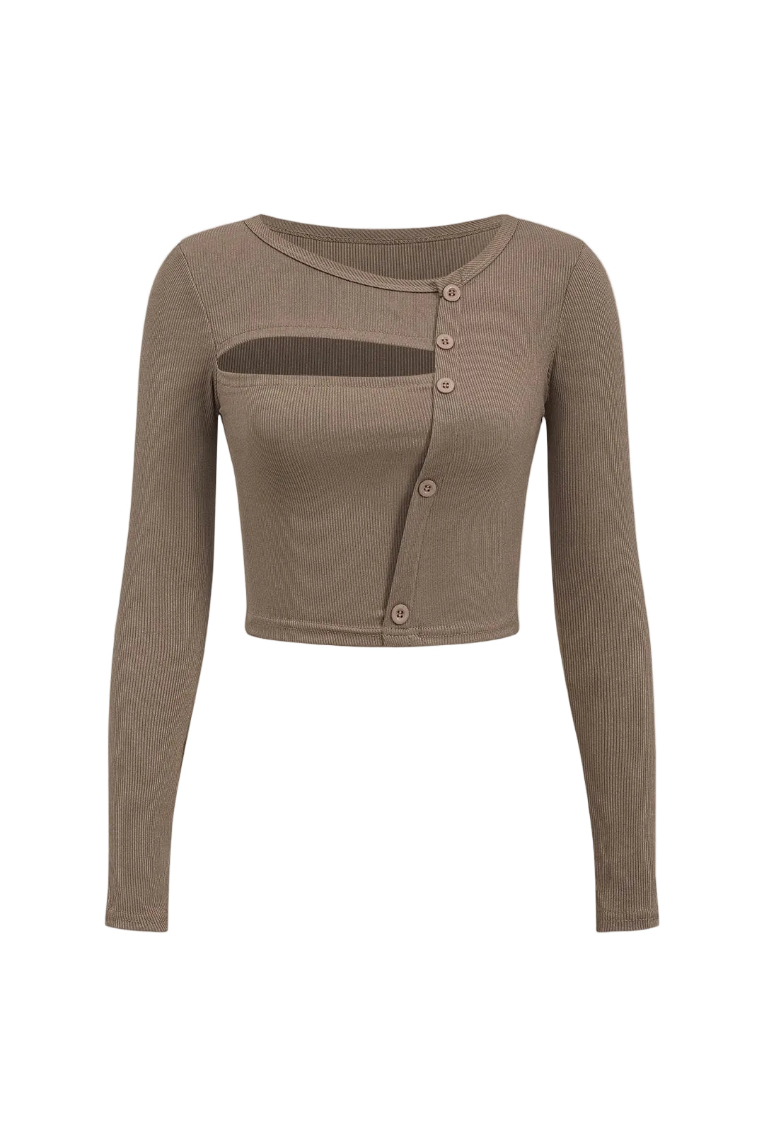 Damen-Langarm-Oberteil mit asymmetrischem Ausschnitt, Knopfleiste und Rippenstruktur-Tops for women-Alpenkind