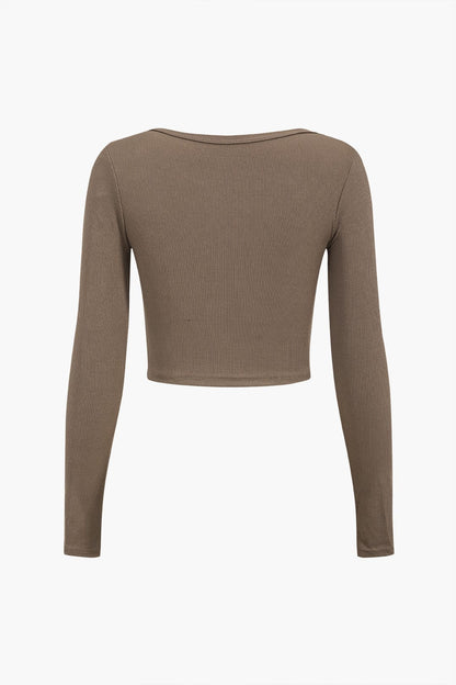 Damen-Langarm-Oberteil mit asymmetrischem Ausschnitt, Knopfleiste und Rippenstruktur-Tops for women-Alpenkind