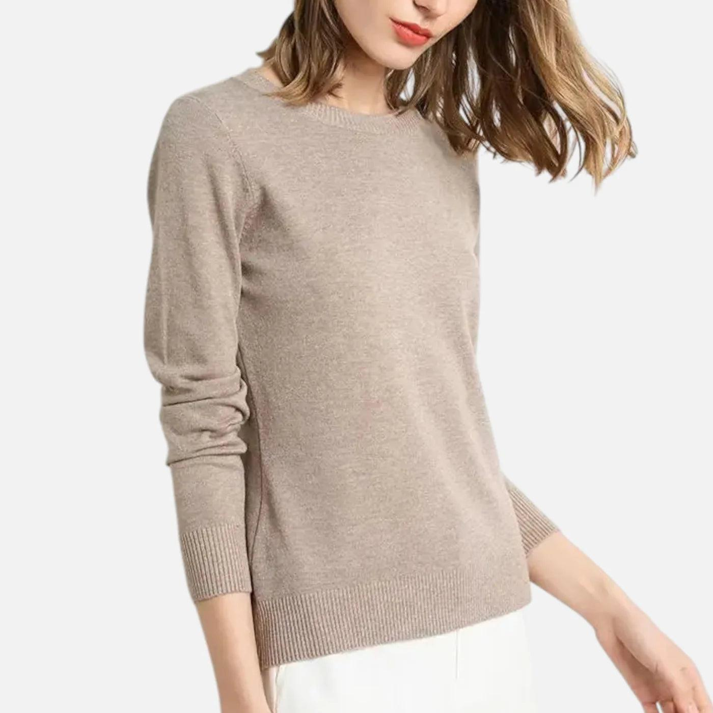 Damen Langarm Strickoberteil mit Rundhalsausschnitt-Women Sweaters-Alpenkind