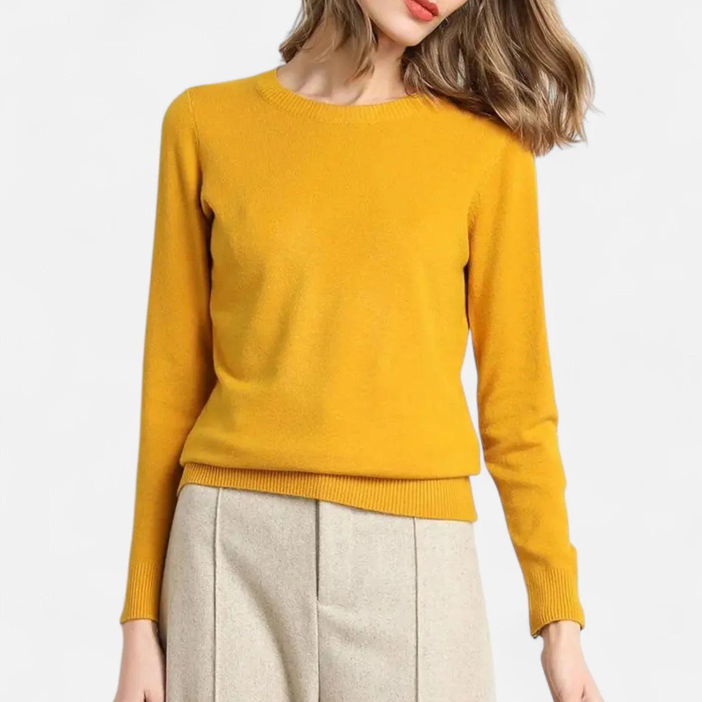 Damen Langarm Strickoberteil mit Rundhalsausschnitt-Women Sweaters-Alpenkind