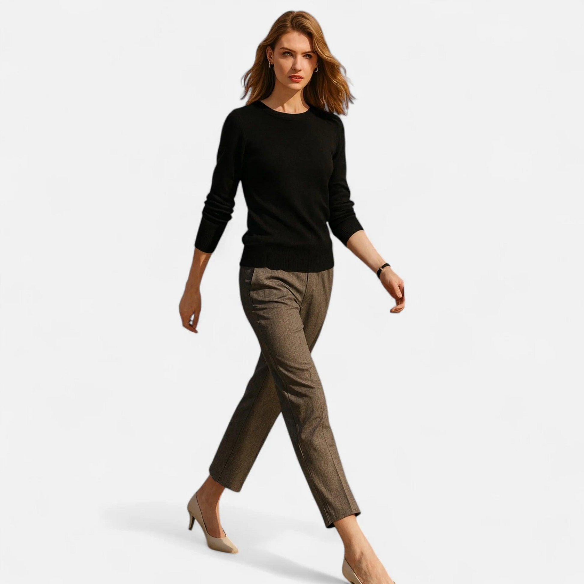 Damen Langarm Strickoberteil mit Rundhalsausschnitt-Women Sweaters-Alpenkind