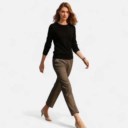 Damen Langarm Strickoberteil mit Rundhalsausschnitt-Women Sweaters-Alpenkind