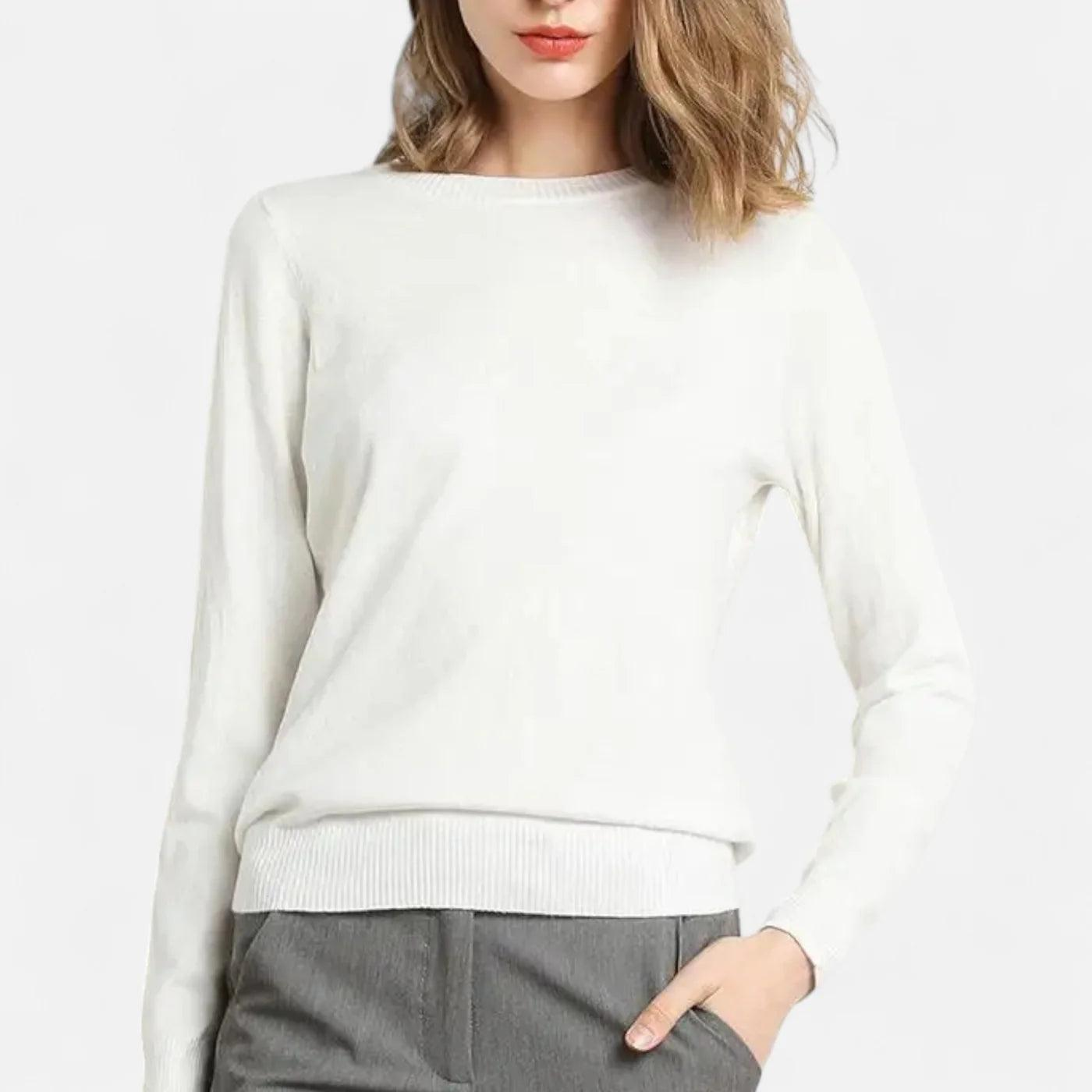 Damen Langarm Strickoberteil mit Rundhalsausschnitt-Women Sweaters-Alpenkind