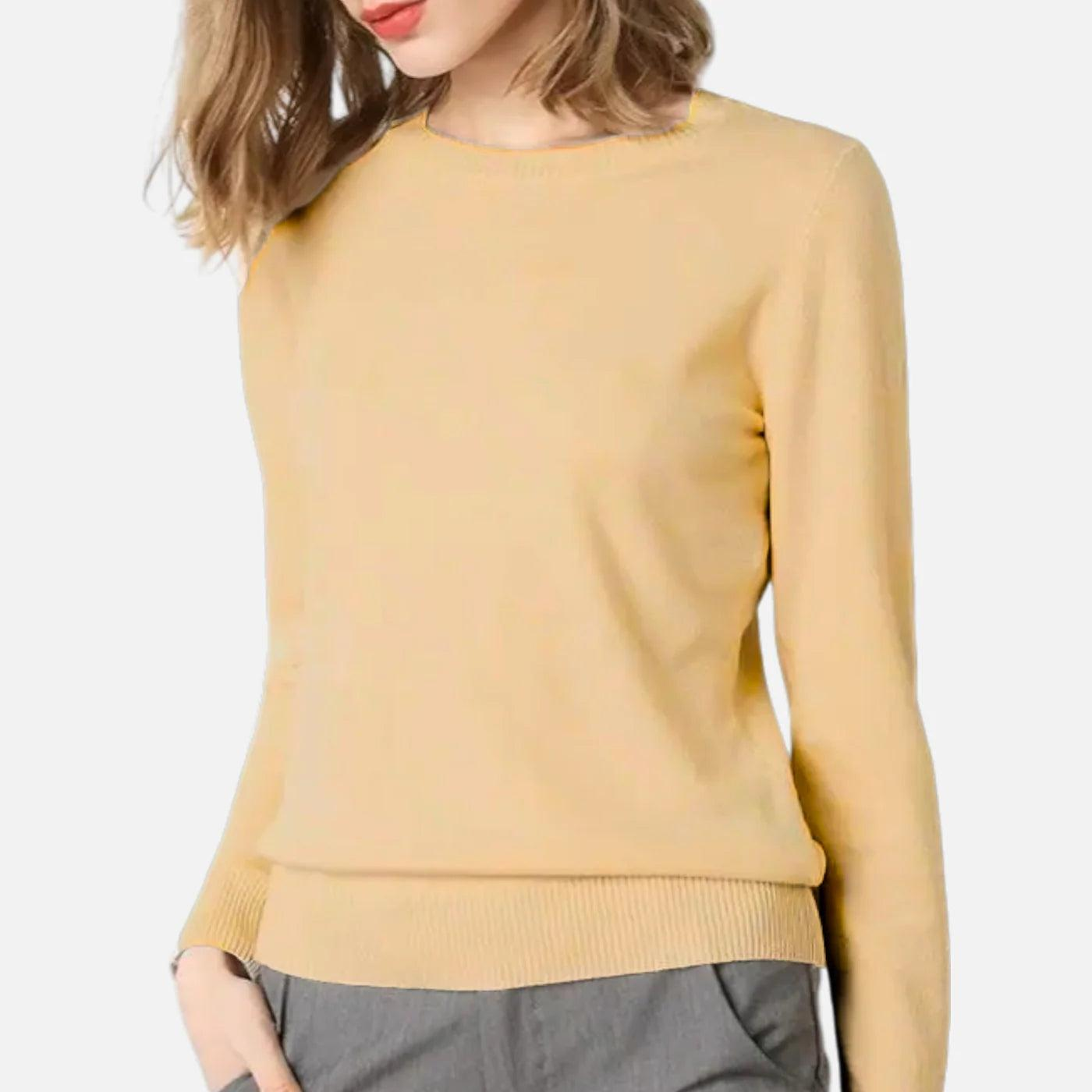Damen Langarm Strickoberteil mit Rundhalsausschnitt-Women Sweaters-Alpenkind