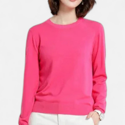 Damen Langarm Strickoberteil mit Rundhalsausschnitt-Women Sweaters-Alpenkind