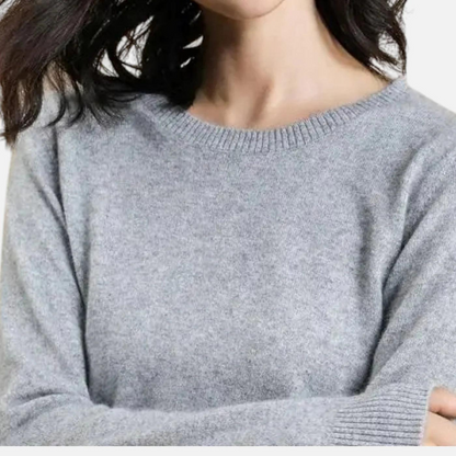 Damen Langarm Strickoberteil mit Rundhalsausschnitt-Women Sweaters-Alpenkind