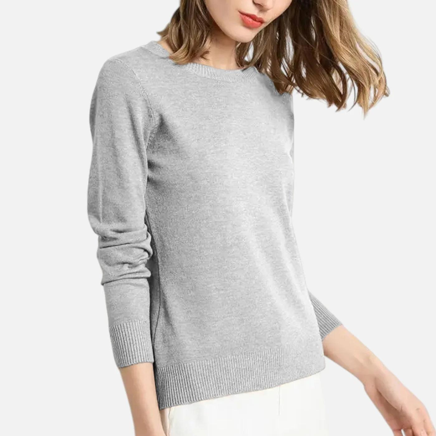 Damen Langarm Strickoberteil mit Rundhalsausschnitt-Women Sweaters-Alpenkind
