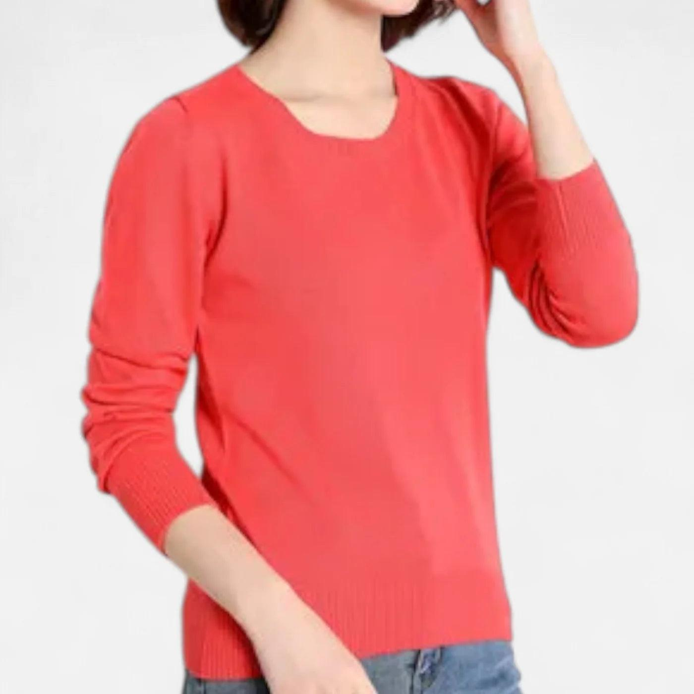 Damen Langarm Strickoberteil mit Rundhalsausschnitt-Women Sweaters-Alpenkind