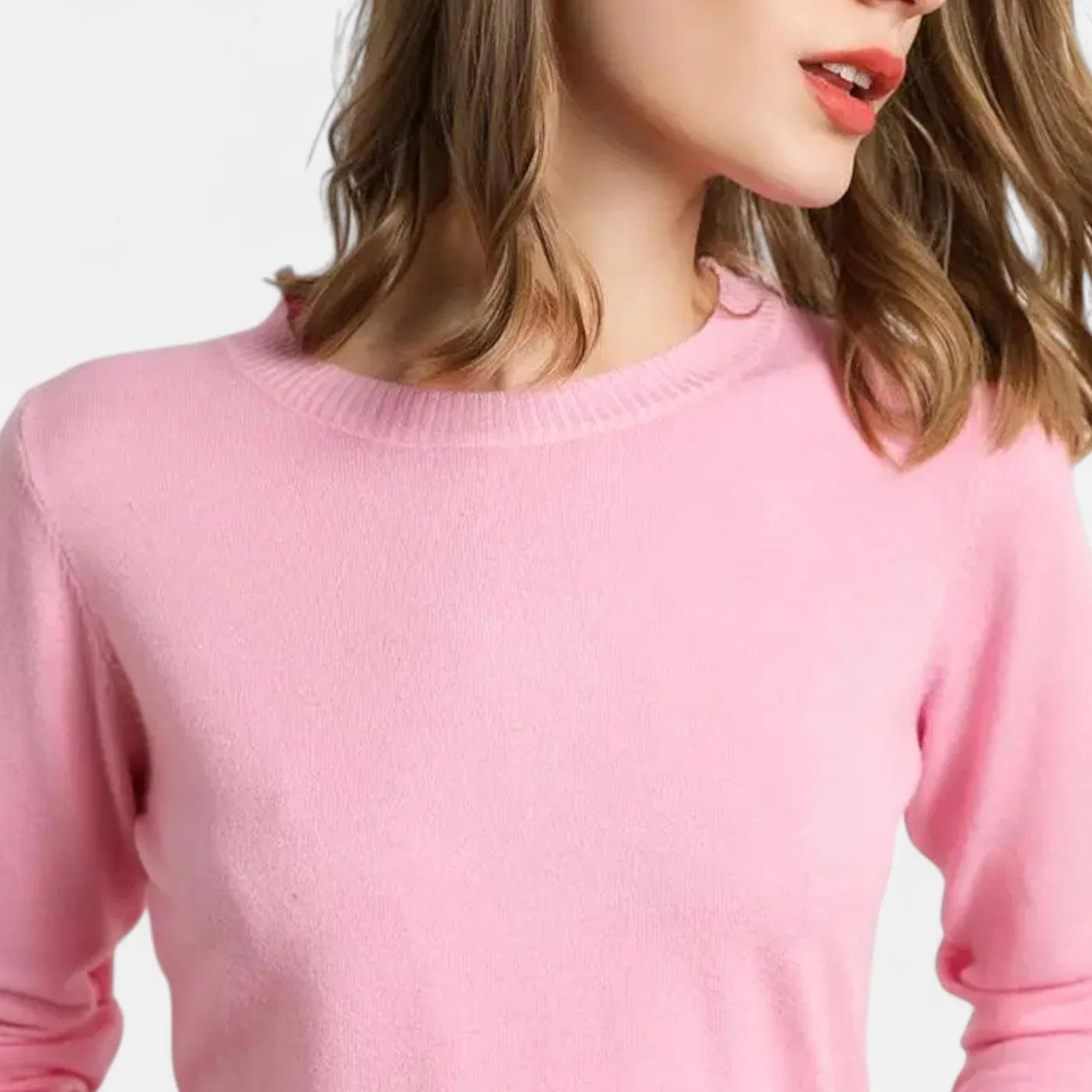 Damen Langarm Strickoberteil mit Rundhalsausschnitt-Women Sweaters-Alpenkind