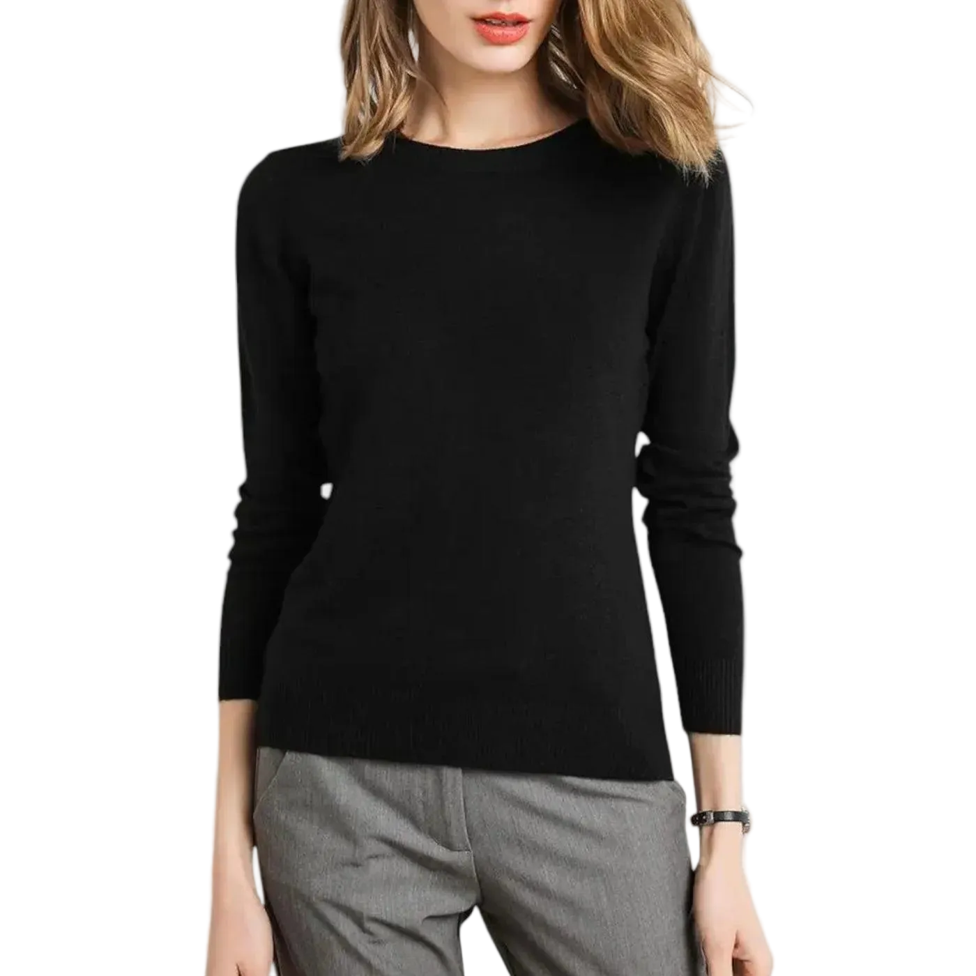 Damen Langarm Strickoberteil mit Rundhalsausschnitt-Women Sweaters-Alpenkind