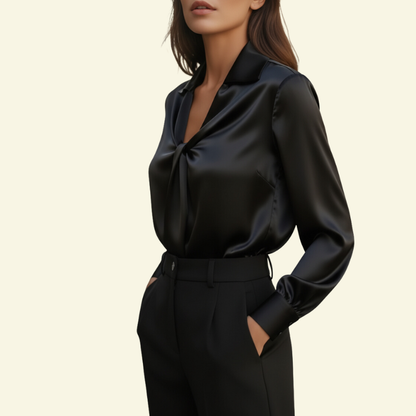 Damen Langarmbluse mit Kragen und drapiertem Frontdetail-Women blouse-Alpenkind
