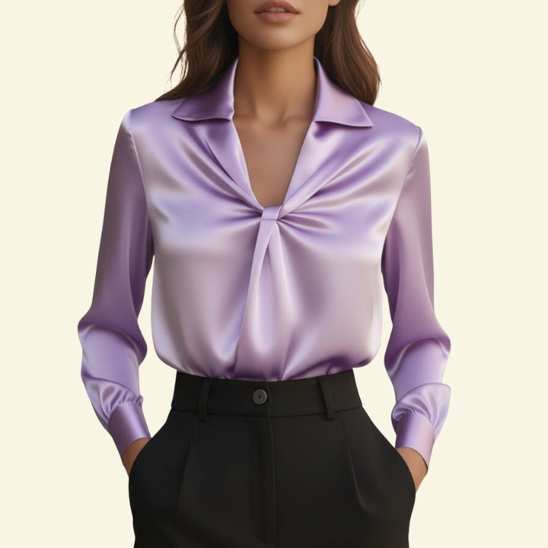 Damen Langarmbluse mit Kragen und drapiertem Frontdetail-Women blouse-Alpenkind