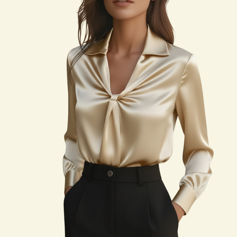 Damen Langarmbluse mit Kragen und drapiertem Frontdetail-Women blouse-Alpenkind