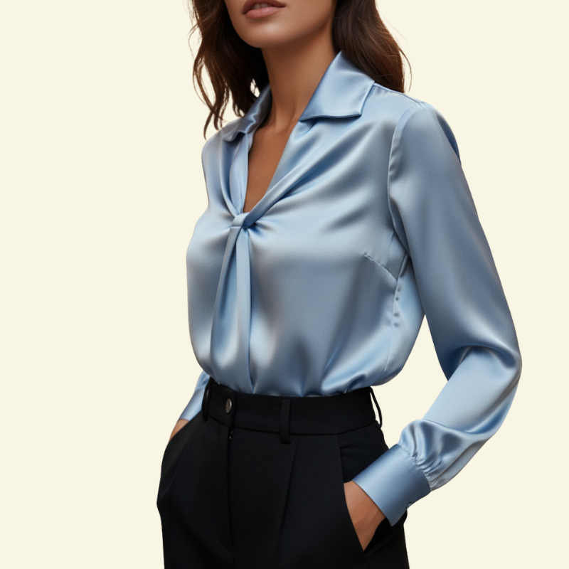 Damen Langarmbluse mit Kragen und drapiertem Frontdetail-Women blouse-Alpenkind