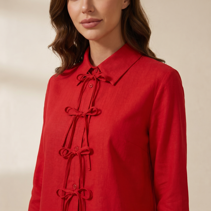 Damen-Langarmbluse mit Kragen und Schleifenverschlüssen-Blouse for women-Alpenkind
