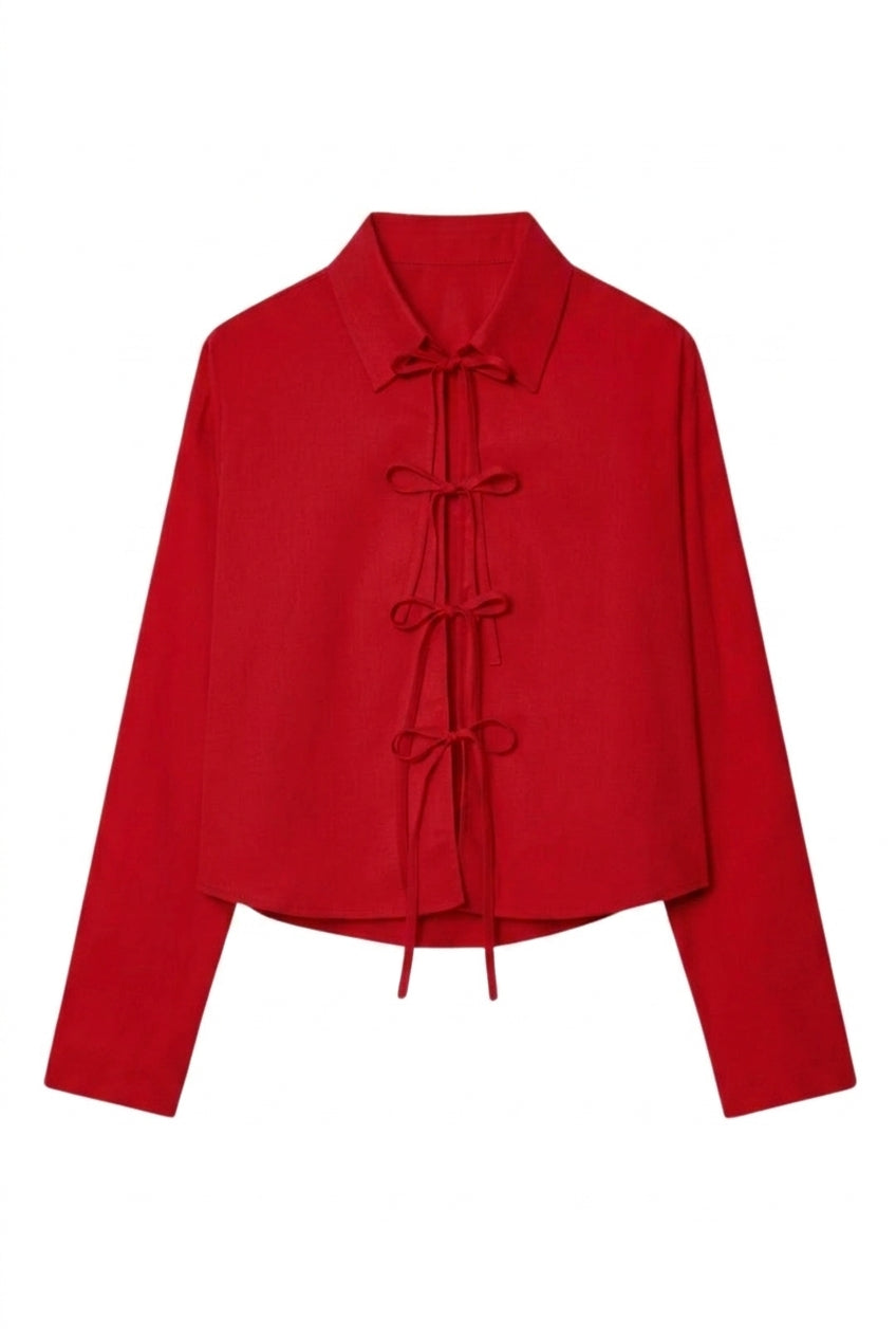 Damen-Langarmbluse mit Kragen und Schleifenverschlüssen-Blouse for women-Alpenkind