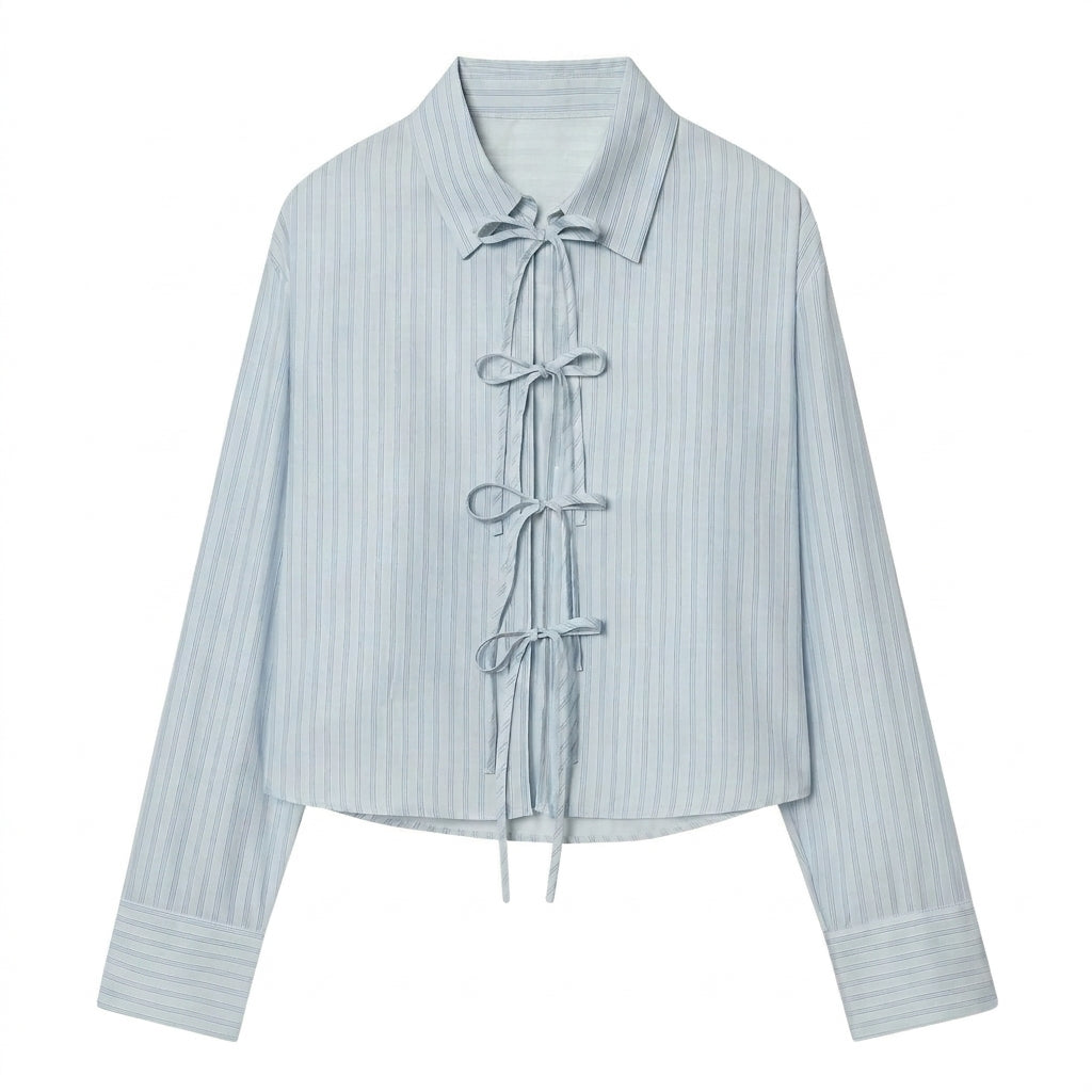 Damen-Langarmbluse mit Kragen und Schleifenverschlüssen-Blouse for women-Alpenkind