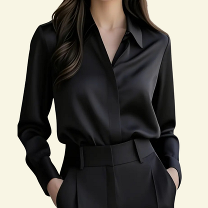 Damen Langarmbluse mit spitzem Kragen und verdeckter Knopfleiste-Women blouse-Alpenkind