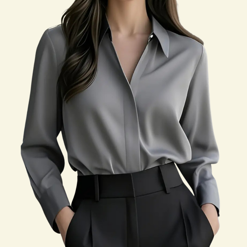 Damen Langarmbluse mit spitzem Kragen und verdeckter Knopfleiste-Women blouse-Alpenkind