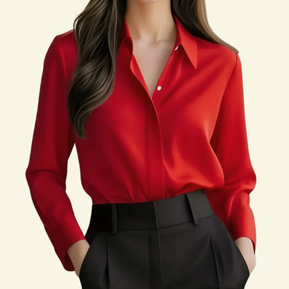 Damen Langarmbluse mit spitzem Kragen und verdeckter Knopfleiste-Women blouse-Alpenkind