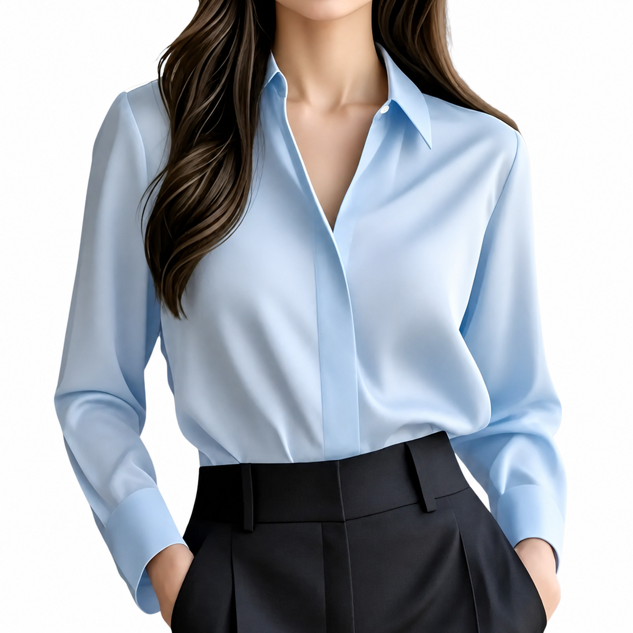 Damen Langarmbluse mit spitzem Kragen und verdeckter Knopfleiste-Women blouse-Alpenkind
