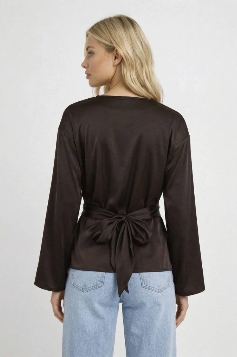 Damen-Langarmbluse mit U-Boot-Ausschnitt und Taillenbindung-Blouse for women-Alpenkind