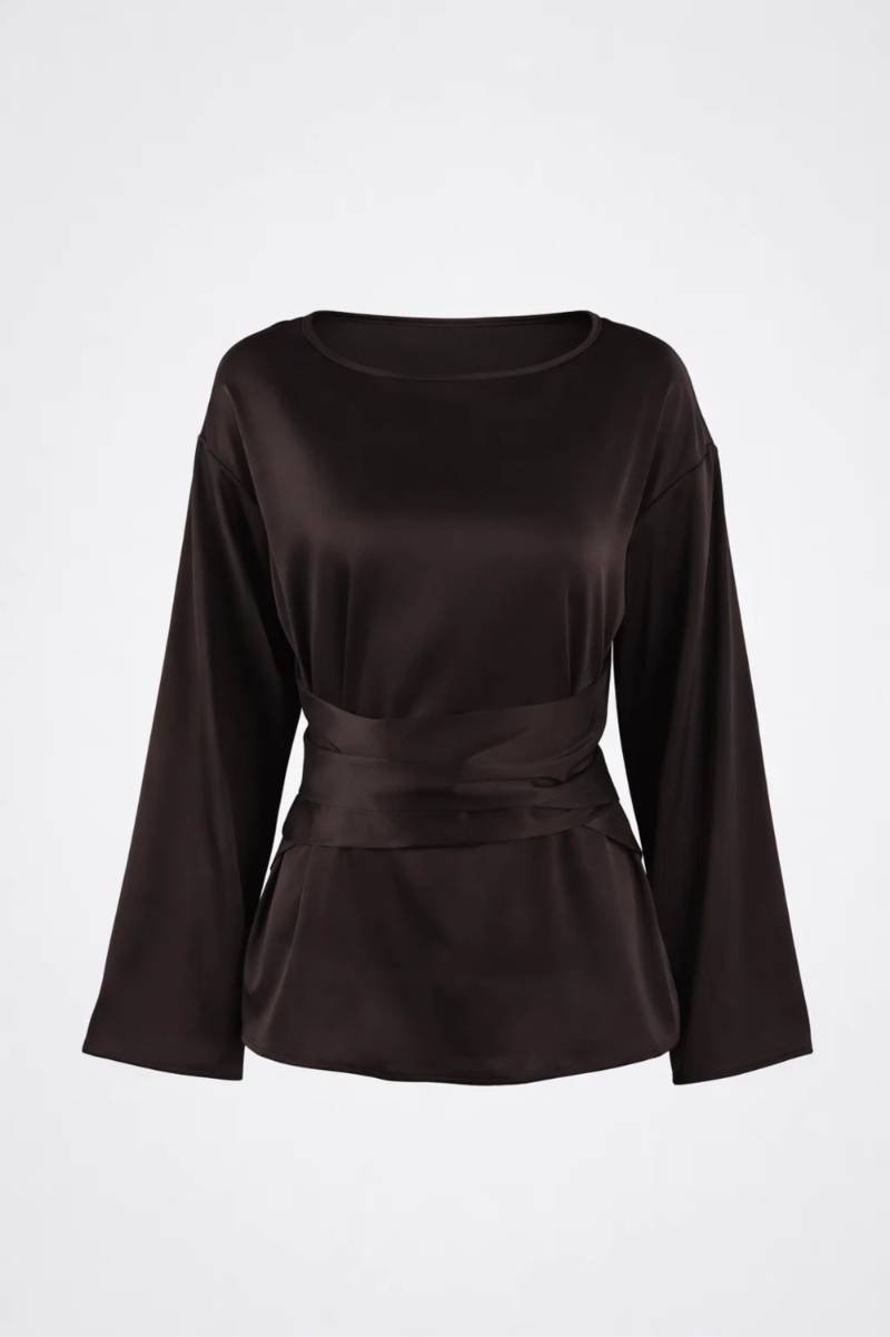 Damen-Langarmbluse mit U-Boot-Ausschnitt und Taillenbindung-Blouse for women-Alpenkind
