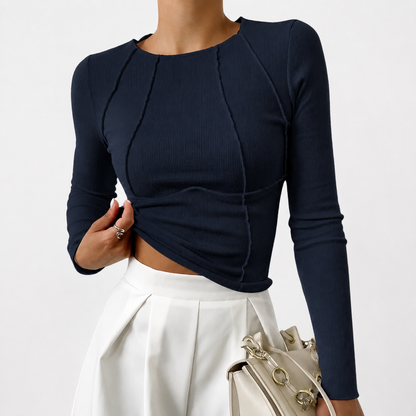 Damen Langarmtop mit Rundhalsausschnitt und erhabenen Nähten-Tops for women-Alpenkind