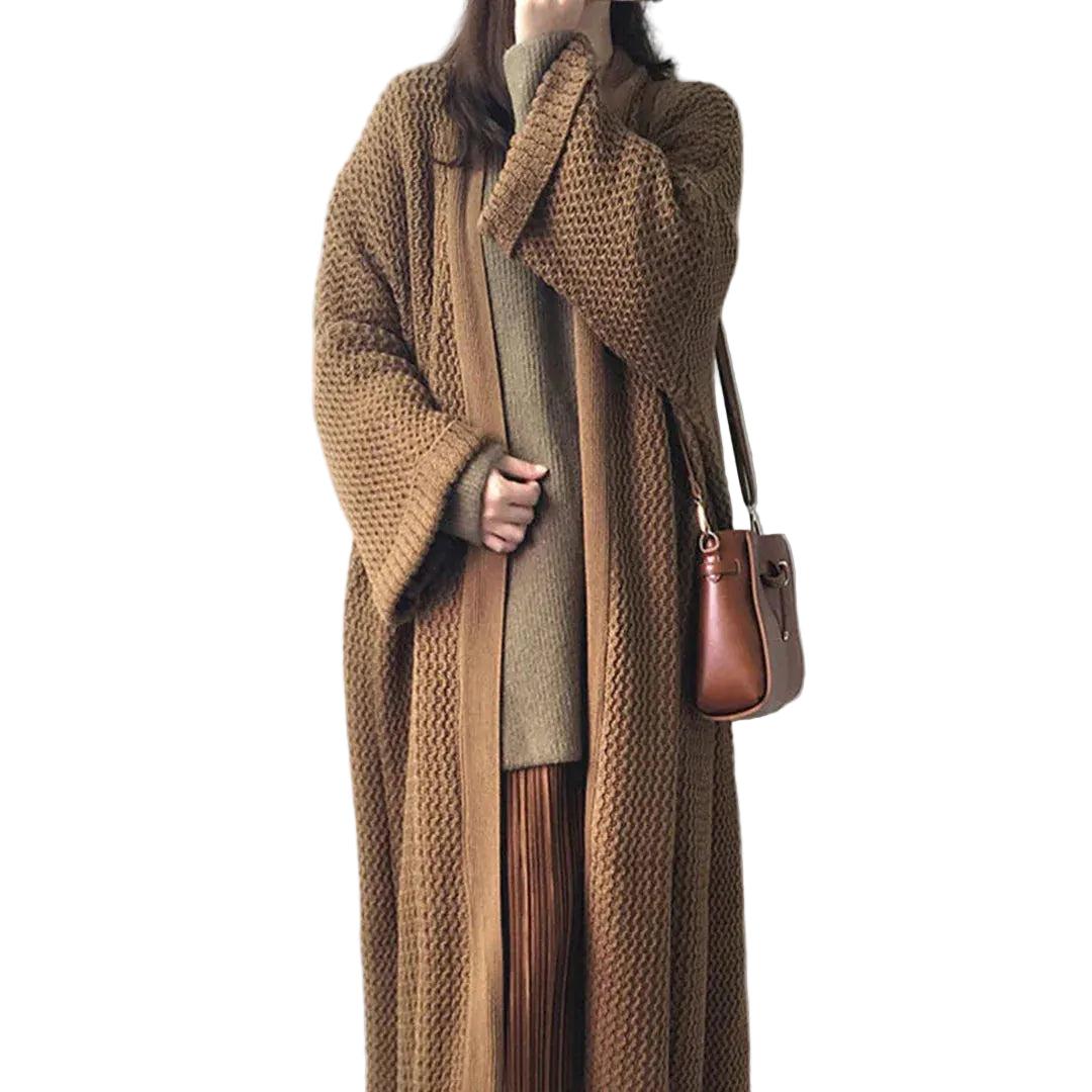 Damen Lange Strickjacke mit Offener Front-Women Sweaters-Alpenkind