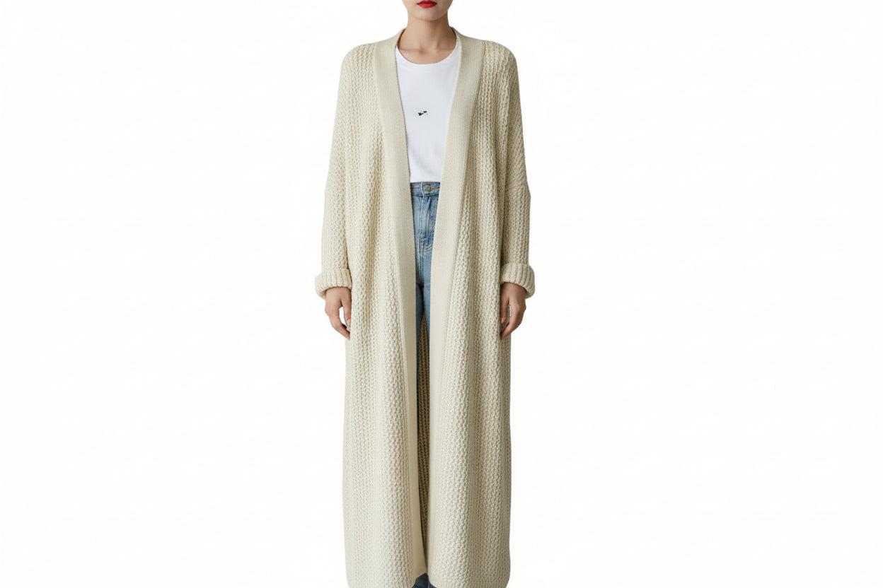 Damen Lange Strickjacke mit Offener Front-Women Sweaters-Alpenkind