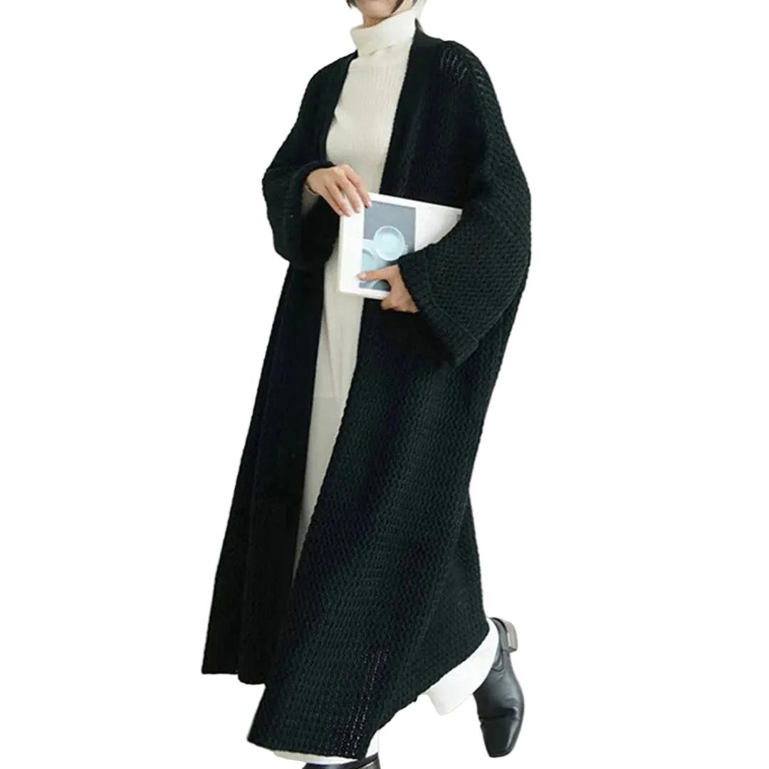 Damen Lange Strickjacke mit Offener Front-Women Sweaters-Alpenkind