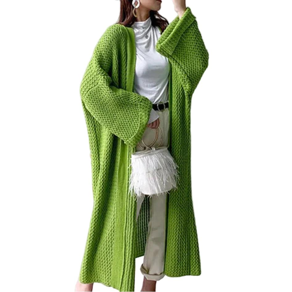 Damen Lange Strickjacke mit Offener Front-Women Sweaters-Alpenkind