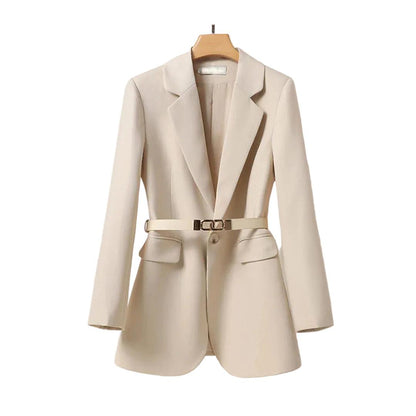 Damen Langer Blazer mit Gürtel und Reverskragen-Women Blazer-Alpenkind